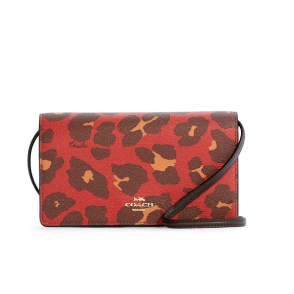 Coach Handbags - Coach Anna Foldover Crossbody Clutch in the Bright Poppy Red Leopard Print